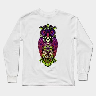 colorful mr owl in ecopop pattern aesthetic art Long Sleeve T-Shirt